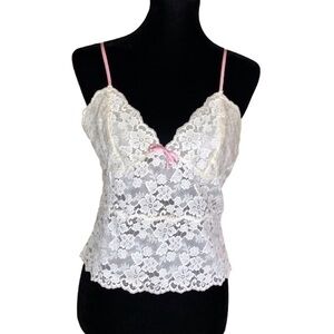 Via Nicci cream lace camisole with pink satin straps Size Large